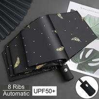 8 briaunų visiškai automatinis UV skėtis nuo saulės atspari juoda danga anti-UV nešiojamas lengvas kelioninis sulankstomas lietaus skėtis
