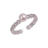 Temperament Charming Freshwater Pearl High-End Ring Personality Light Luxury Neutral Stacked Cold Wind Index Finger Ring Simple Style adjustable opening gray
