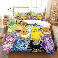 Pokemons Cartoon Anime Bedding Set Kawaii Pikachu Gengar Eevee Charizard Quilt Duvet Cover Pillowcase Kid Bed Set Twin King Size EU Twin 135x200cm