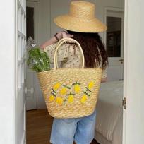 WTEMPO Retro High Quality Straw-woven Embroidery Bags Women Four Seasons Large Capacity Single Shoulder Bucket Bag 1pc chaki