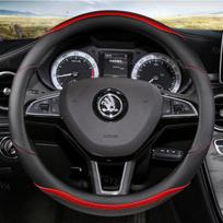 Carbon Fiber+ Leather Car Steering wheel Cover Anti-slip for Skoda Fabia 1 2 3 I II III Auto interior raudona