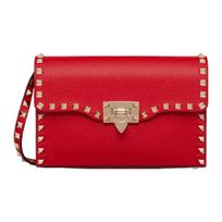 Valentino Rockstud Kniedėtas Kraštas Kabliuko Užsegimas Veršio Odos Portfelis Moteriška Peties Rankinė Raudona VW2B0181VSFJU5 Basic Set (Bag+Dust Bag)