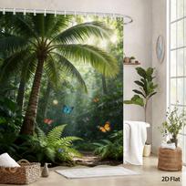 Natūrali tvora Dušo užuolaida 180x180cm – Rustiški žali stiebai ir lapai ant smėlio spalvos, Minimalistinis Zen vonios kambario dekoras, 12 kabliukų W60H190(CM)-1 Pcs gray