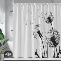 Black White Dandelion Shower Curtains Creative Spring Flowers Plants Modern Minimalist Bath Curtain Fabric Home Bathroom Decor W60H190(CM)-1 Pcs