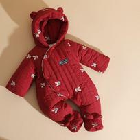 Padded Cotton Baby Onesie - Footed Long Sleeve for Autumn/Winter 73cm raudona