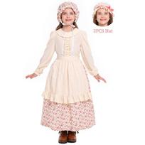 Children Girls Drama Pastoral Farm Floral Maid Dress Apron Hat Set Kids Halloween Cosplay Costumes Role Play Outfit XS rožinė