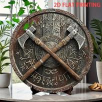 Vikingų mūšio skydas kirvis metalinis plakatas 8 colių geležinė plokštelė sienos dekoras tvirtas rustic norvegų ženklas gray