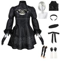Nier Automata Cosplay Kostiumas Yorha 2B Seksualus Aprangas Žaidimų Kostiumas Moterims Vaidmenų Kostiumai Mergaitėms Helovino Vakarėlis Išgalvotas Kostiumas L-(Costume+Wig)