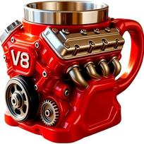V8 variklio retro kavos puodelis, personalizuotas, dvigubos sienelės izoliacija, automobilinis puodelis su rankena, puikiai tinka Tėvo dienai, Kalėdoms, vyrui, mechanikui, automobiliui 1 PCS