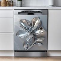 Elegantiški metaliniai gėlių lipdukai virtuvės prietaisų renovacijai, lipnūs šaldytuvo, indaplovės, sienų lipdukai 35*59cm*2 sidabras