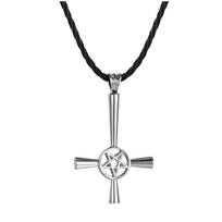 Kinitial Retro Inverted Pentagram Cross Necklaces Upside Down Lucifer Satan Satanic Symbol Pendant Necklace for man Punk Jewelry