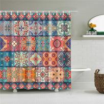 Vintage Style Retro Wooden House Door Mandala Geometric Shower Curtain Bathroom Set Waterproof Polyester With Hooks W60H190(CM)-1 Pcs
