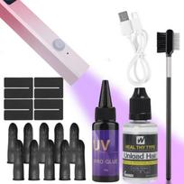 Viskas viename UV plaukų priauginimo rinkinys su 30 g klijų, valikliu ir UV lempa | Super greitos nepastebimos jungtys ir įrankiai | Profesionaliam salonui ir namų naudojimui A Set
