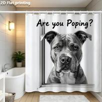 Are You Popping?  Dog Portrait Shower Curtain 1Pc Polyester 70.8X70.8  Black & White Pitbull Illustration On White Base W60H190(CM)-1 Pcs