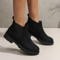 Moteriški Batai Botas Suede Aulinukai Chelsea Juodi Aulinukai Storas Žemas Kulnas Moteriški Rudens Mados Platforminiai Įslystami Aulinukai Mujer 35 juoda