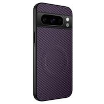 Carbon Fiber Texture Phone Case For Google Pixel 7 6 Pro 8A Magnetic Wireless Charging Shockproof Silicone Soft Back Cover Cases For Pixel 6 violetinė