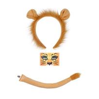 Lion Animal Costume Face Sticker Headband Tail Skirt Halloween Animal Role Play Outfit Accessory