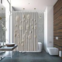 1Pc Minimalist Dandelion Shower Curtain - White Flowers On Gray, Polyester, 70.8X70.8In, 12 Hooks, Modern Bath Decor W60H190(CM)-1 Pcs