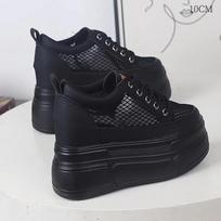 10CM 12CM Air Mesh Leather Breathable Pumps Summer Fashion Chunky Sneaker Heels Sandals Platform Wedge Hollow Shoes 34