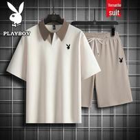 PLAYBOY Men's Summer Lapel T-Shirt & Shorts Set L
