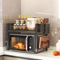 Microwave Oven Rack, Expandable Microwave Stand Countertop Kitchen Utensils Tableware Storage with Cutting Boards Stand, Knife Rack, Chopstick Holder 2 Tier juoda