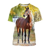 Vasaros mados Animal Horse grafiniai marškinėliai Trend Linksmieji Vyriški Laisvalaikio hiphopo asmenybės spausdinti apvaliu kaklu Gatvės aprangos marškinėliai. XS beige