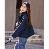 Women's Casual Plaid Patchwork Windbreaker Jacket L tamsiai mėlyna spalva