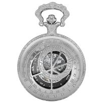 Fashion Silver Mechanical Pocket Watch Roman Numerals Black Open Dial Classic Pendant Necklace Timepiece Jewelry Souvenir Gifts