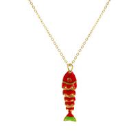 3D Judantis Žuvelės Pakabukas Karoliai 18K Paauksuota Grandinėlė Žalvaris 46cm + 6cm Moterims Emalio Jūros Papuošalas Dovana raudona
