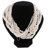 Bridal Luxury Choker Chunky Statement Multiple Layer Rhinestone Simulated Pearl Necklace