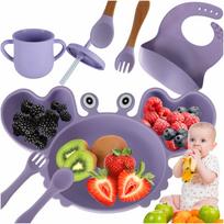 Silikoninių indų rinkinys kūdikiams „Krabas“, 9 dalių, violetinis N38