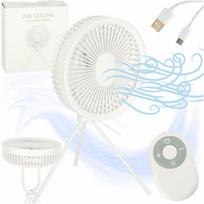 Stalinis belaidis USB ventiliatorius su nuotolinio valdymo pulteliu ir lempute, 4 greičiai, 18 cm, baltas N83