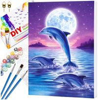 Tapyba pagal numerius su rėmu 40 x 50 cm „Delfinai prie mėnulio“ TP15