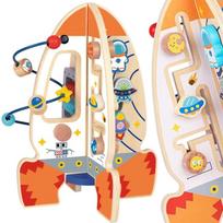 Tooky Toy Didelė Medinė Edukacinė Raketa – 4 Aukštų Daugiafunkcinis Žaislas