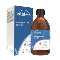 Vitaler's Omega-3 Norvegijos menkių kepenų aliejus 1250 mg, Apelsinų skonio – 250 ml