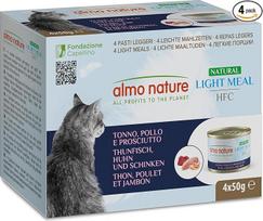 "Almo Nature HFC Natural Light Meal" - drėgnas maistas katėms - tunas, vištiena ir kumpis - žmonėms skirtas, be glitimo - 50 g, pakuotė po 4 vnt.