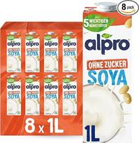 "Alpro" sojų gėrimas - veganiškas ir be pieno - natūraliai be laktozės ir mažai riebalų - gausu augalinių baltymų, kalcio ir vitaminų - 8 x 1 l - patvarus