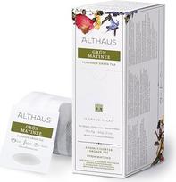 "Althaus Tea Green Matinee", žalioji arbata dideliame tinklelyje, didžioji pakuotė, žalioji arbata su egzotinių vaisių skoniu, 15 x 4 g