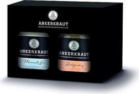 "Ankerkraut Housewarming Gift Box of 2", duonos prieskonių ir jūros druskos dovana, kamštiniame stikle