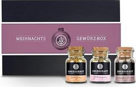 "Ankerkraut" violetinės spalvos kalėdinių dovanų rinkinys su karštu vynu, kepsnių pipirais Hamburge ir Wok prieskoniais kamštiniame stikle, skanūs prieskoniai maistui gaminti ir gerti, aukštos kokybės prabangios dėžutės su banderole