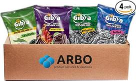 "ArBo-Living Snacks" - "Gibya" saulėgrąžų sėklų mišinys, 4 pakuotės po 100 g | originalios, sūdytos, čili ir kalkių, grietinės ir svogūnų - baltymų turtingas užkandis, sūrus, aštrus ir traškus, idealiai tinka keliaujant