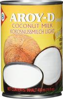 "Aroy-D Coconut Milk Light" - kokosų pienas maistui gaminti ir kepti - idealiai tinka desertams, sriuboms, kokteiliams ir kokteiliams - 1 x 400 ml