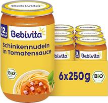 "Bebivita" 12-ojo mėnesio valgiaraščiai Kumpio makaronai pomidorų padaže, 250 g, 6 vnt. (6 x 250 g)