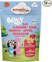 "Bluey" ekologiškų vaisių mišinys (12 vnt.) - šaltyje džiovinti vaisiai, pagaminti iš 100 % ekologiškų ingredientų - vaisių traškučiai vaikams (nuo 3 metų) - praktiškame uždaromame maišelyje (12 x 12 g), gamintojas "Pumpkin Organics