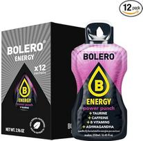 "Bolero Energy" miltelių gėrimas be cukraus, veganiškas ir be glitimo, skirtas aktyviam gyvenimo būdui (12 x 7 g, "Power Punch")