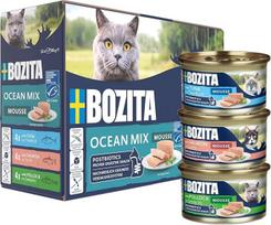 "Bozita Mousse Ocean Mix" - 12 x 85 g drėgno ėdalo katėms su tunu, lašiša arba polakiu - be grūdų, be cukraus ir dažiklių - su postbiotikais sveikai žarnyno florai palaikyti