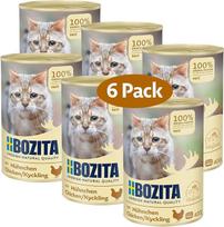 "Bozita Paté Chicken Grain Free" - 6 x 400 g drėgno ėdalo katėms ir kačiukams. Visavertis ėdalas su 9,5 % baltymų ir 5 % riebalų, pagamintas iš aukštos kokybės natūralių ingredientų be grūdų - iš Švedijos
