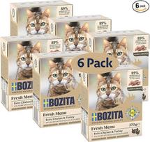 "Bozita Tetra Tetra Appetizers in Sauce with Chicken & Turkey" - 6 x 370 g aukščiausios kokybės ėdalas katėms be grūdų ir cukraus, be GMO, su 7,5 % baltymų ir 5 % riebalų, skanus drėgnas ėdalas gurmanams