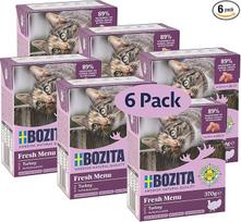 "Bozita Tetra" drėgnas ėdalas su kalakutiena drebučiuose - 6 x 370 g, be grūdų, be cukraus, be GMO, 7,5 % baltymų, 5 % riebalų - sotus ir subalansuotas ėdalas gurmanams