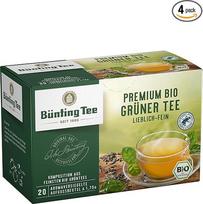 "Bünting Tea" ekologiška aukščiausios kokybės žalioji arbata, 4 pakelių pakuotė - žalioji arbata, "Lovely Fine" - 4 x 20 arbatos maišelių